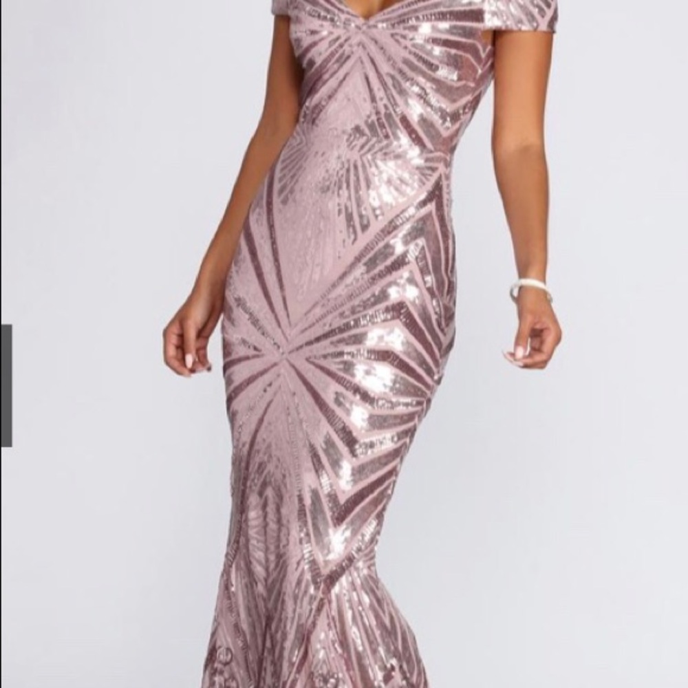 SOLD LILTH OFF SHOULDER SEQUIN EVENING GOWN - Picture 3 of 4